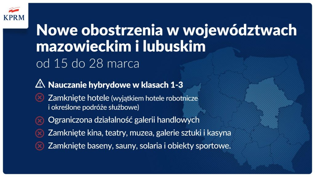 Informacje o nowych obostrzeniach w woj. mazowieckim