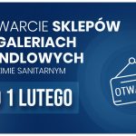 Infografika informująca o otwartych galeriach handlowych od 1 lutego.